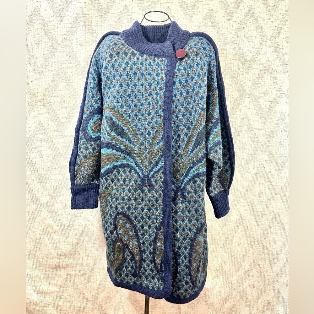 Vintage Sincere wool mohair blend gold threaded long line cardigan size S